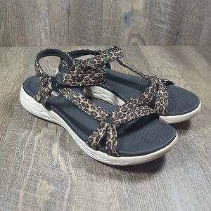 Skechers Women’s On The Go 600 Leopard Adjustable Strap Sandals Size 10